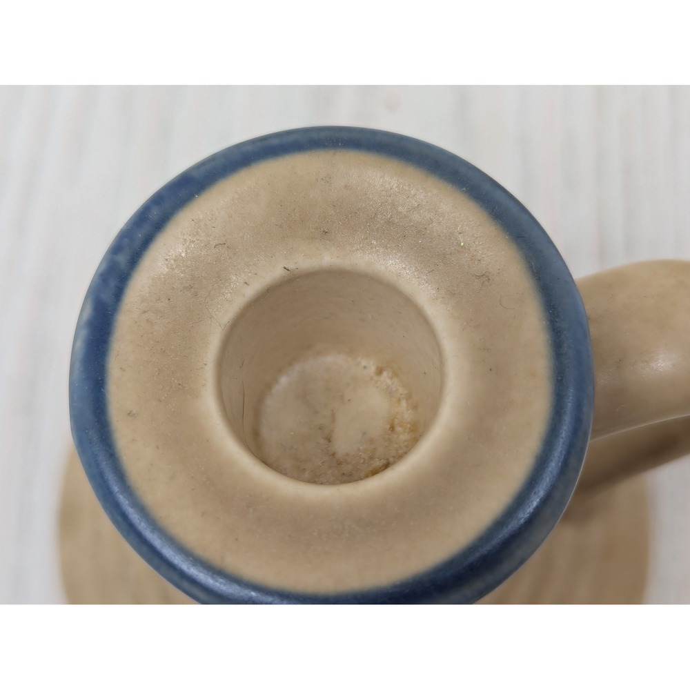 Pfaltzgraff Folk Art Stoneware Candle Holder Set 2 Tan Blue - Picture 3 of 7
